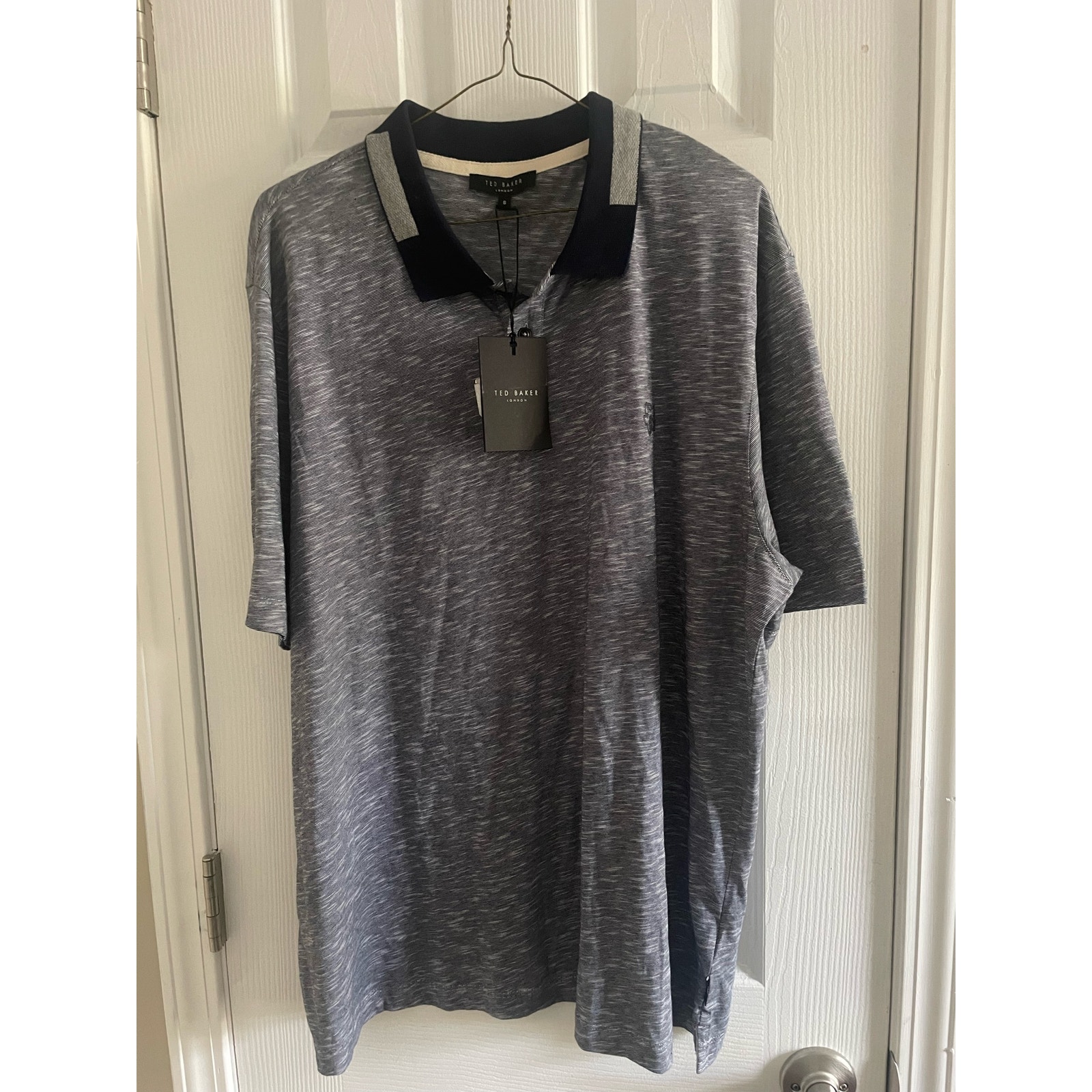 Ted Baker London Men's Gray Navy Short-Sleeve Soft-Touch Polo Shirt A27